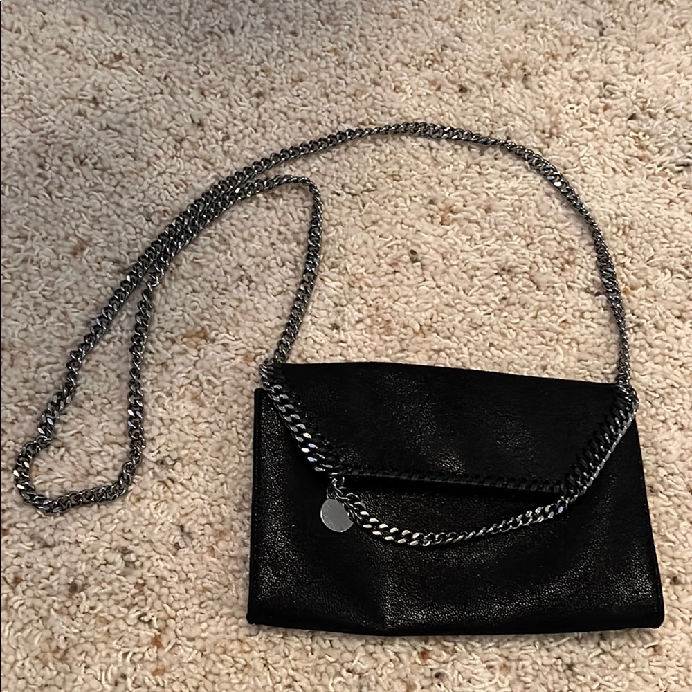 Stella McCartney Black and Silver Crossbody Bag with Chain Detail